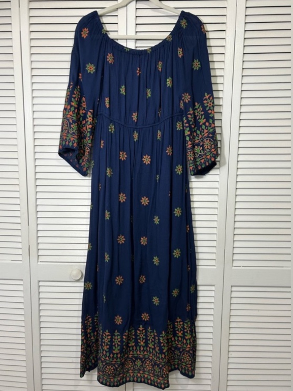 Lapogee Boho Navy Floral Embroidered Women’s Maxi Dress